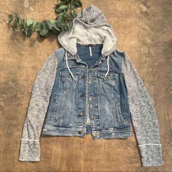 Free People Denim/Knit Hooded Jacket | Size M